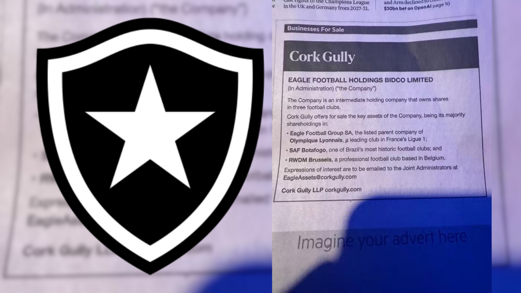 Administradora da SAF do Botafogo coloca o clube à venda em página de classificados de jornal