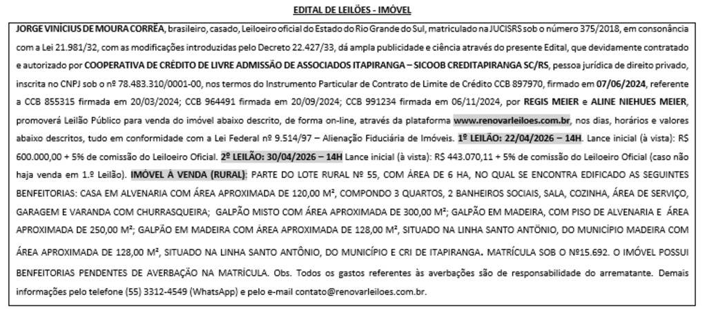 EDITAL DE LEILÕES - IMÓVEL