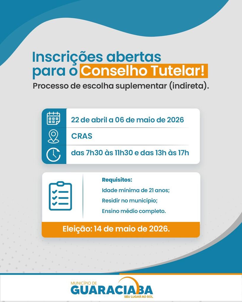 Inscrições abertas para escolha suplementar do Conselho Tutelar