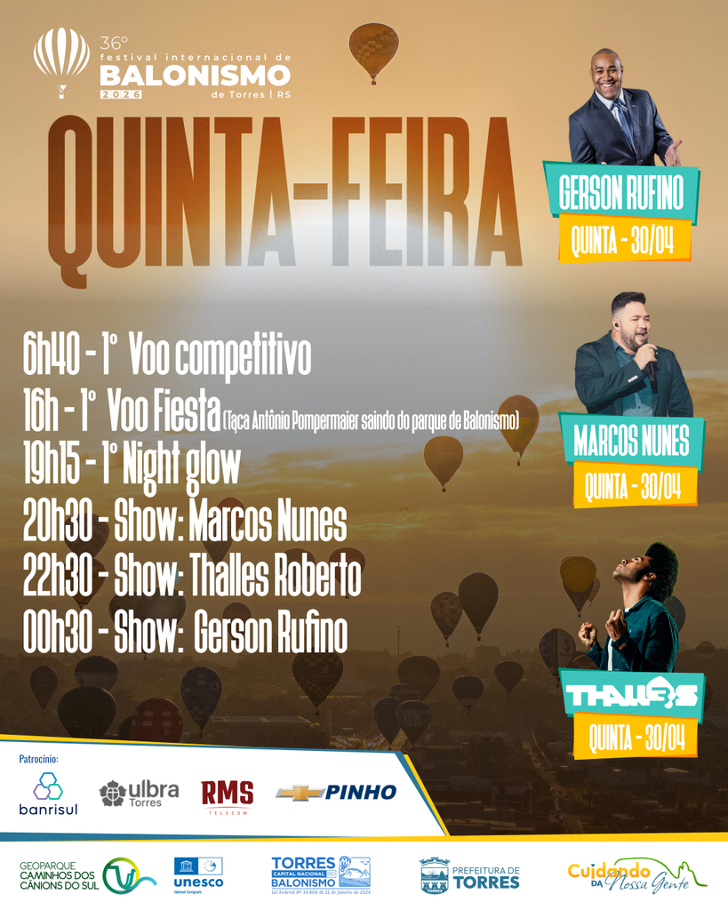 36° FESTIVAL INTERNACIONAL DE BALONISMO COLORE OS CÉUS DE TORRES DE 30 DE ABRIL A 3 DE MAIO