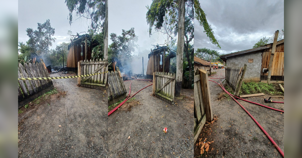 Incêndio destrói residência de madeira e bombeiros atendem vítimas de agressão em Salete