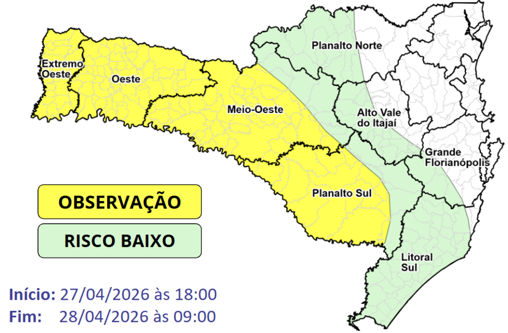 Alerta para declínio acentuado de temperatura entre a noite de segunda e a manhã de terça