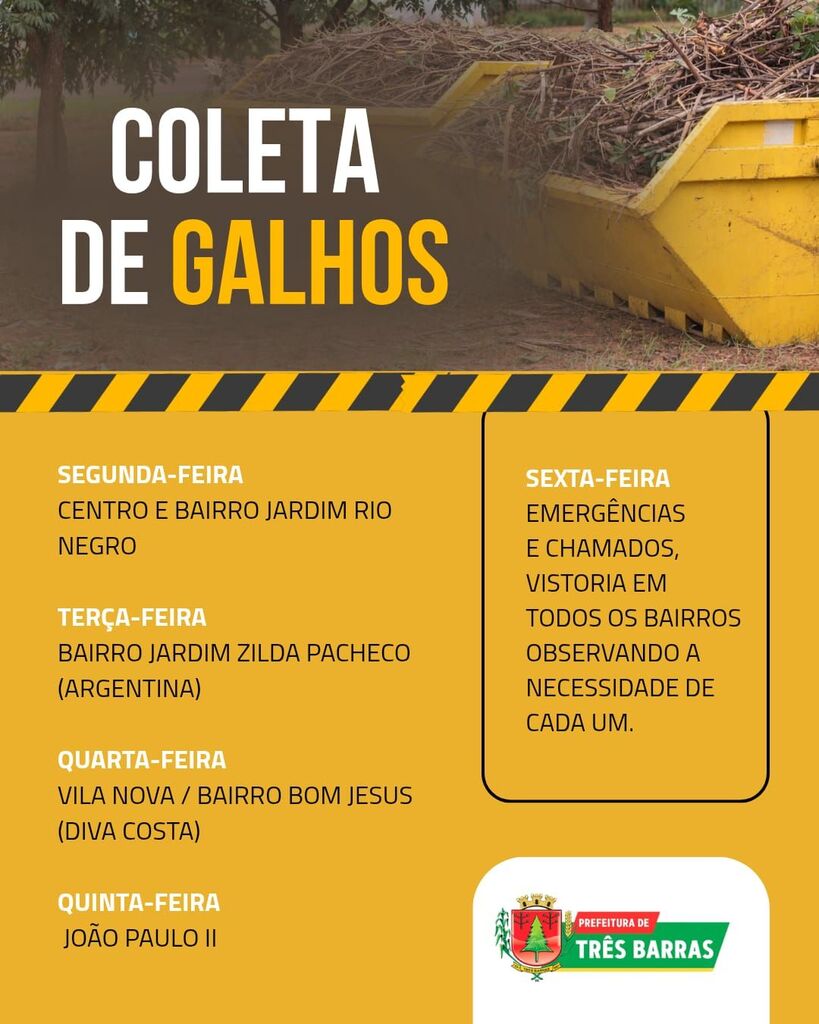 Confira o cronograma de recolhimento de galhos em Três Barras