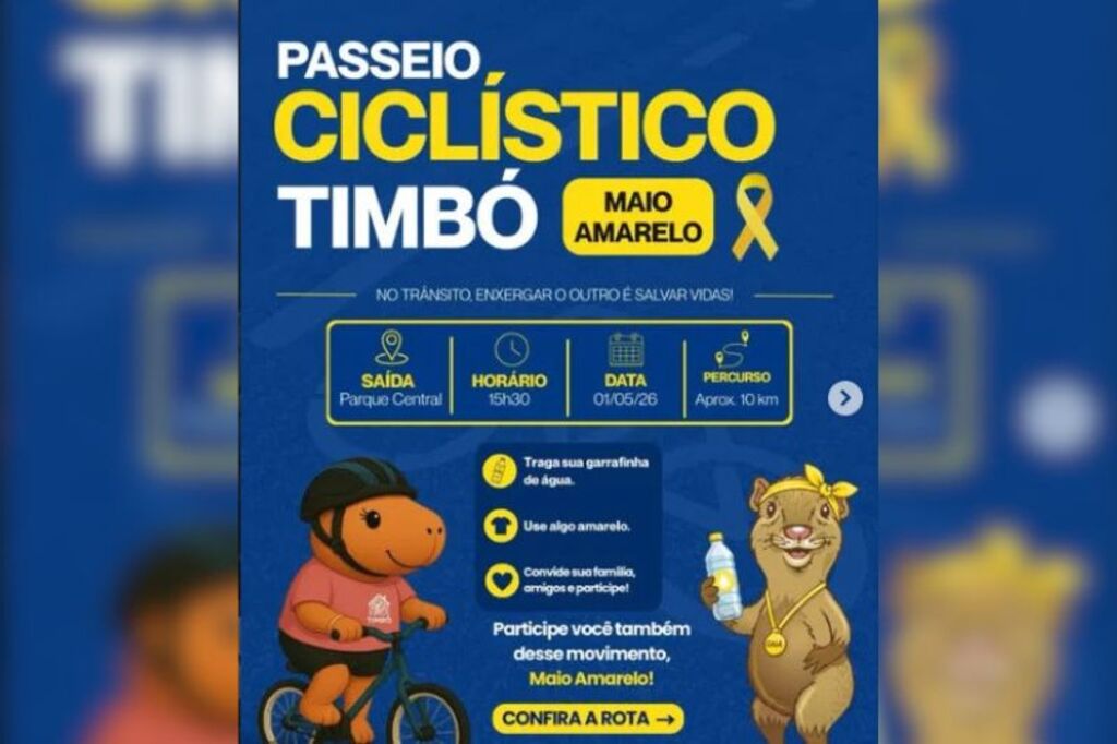Passeio ciclístico em Timbó abre Maio Amarelo com foco em trânsito seguro