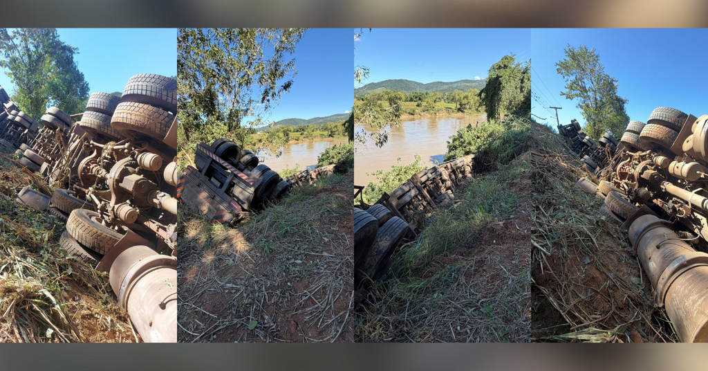 Motorista fica ferido após bitrem sair da pista e tombar em ribanceira no município de Ascurra