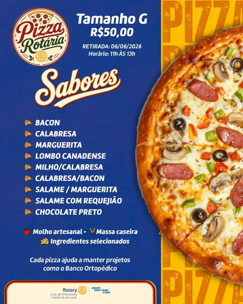 Pizza Rotária 2026 une sabor e solidariedade em Pinhalzinho
