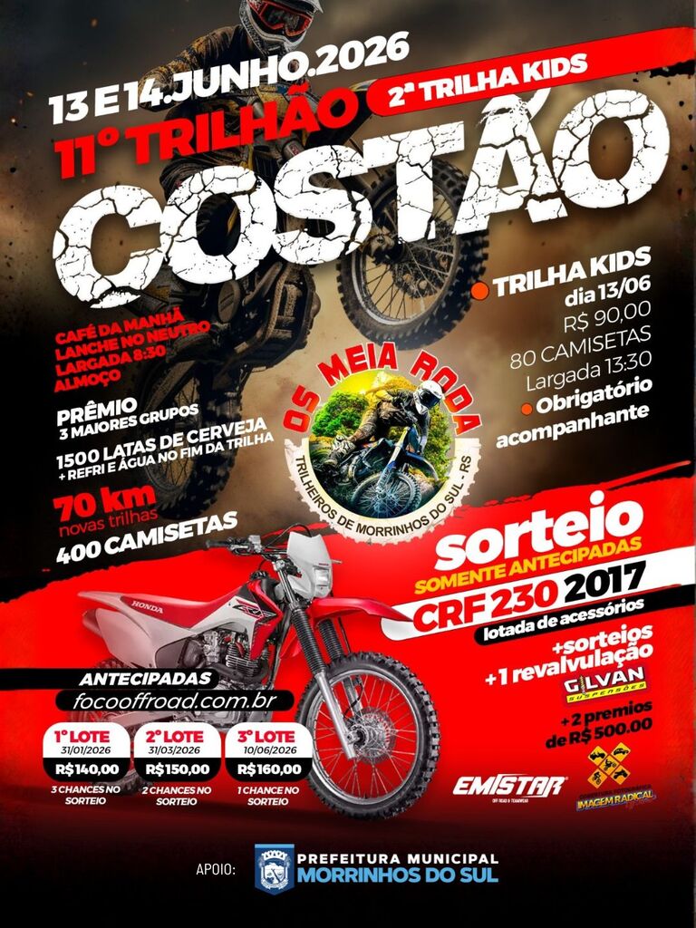 MORRINHOS DO SUL REALIZA 11º TRILHÃO COSTÃO NOS DIAS 13 E 14 DE JUNHO