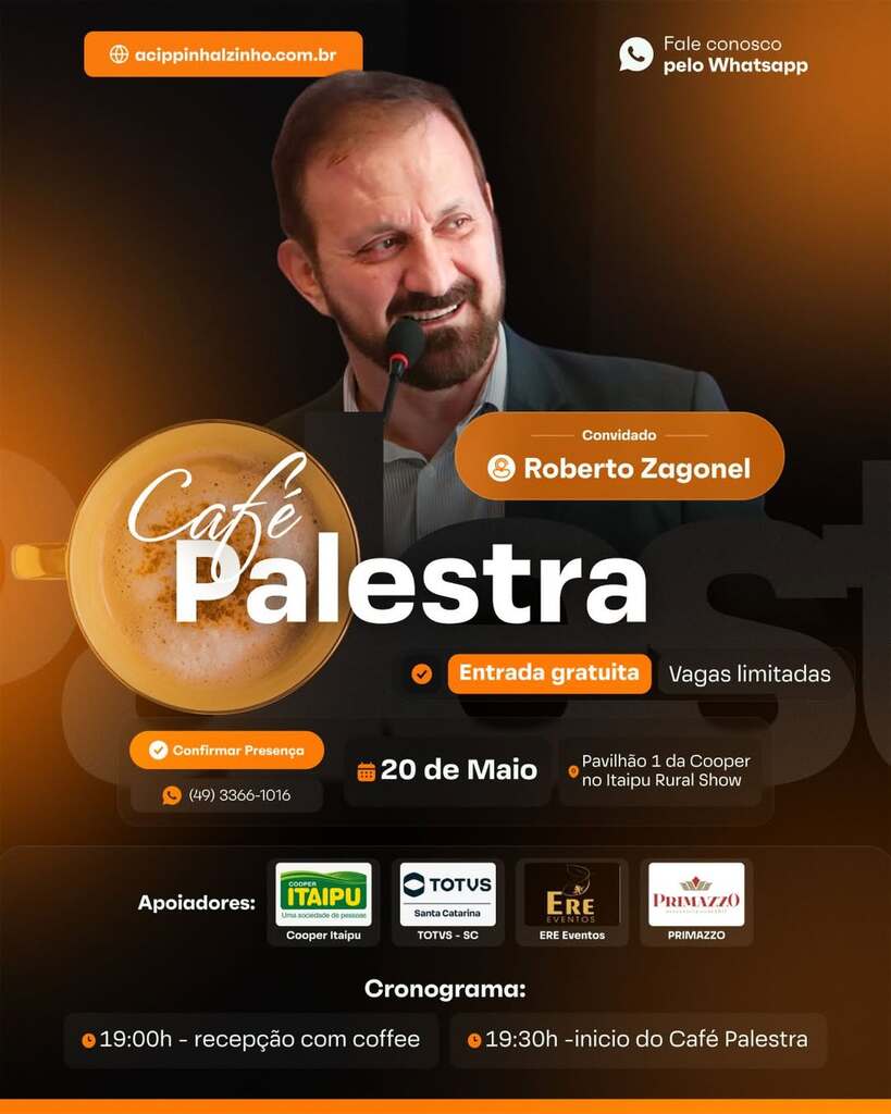 ACIP CDL promove Café Palestra com empresário Roberto Zagonel em Pinhalzinho