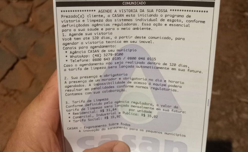 Casan orienta atenção a comunicados nas faturas sobre Programa Esgotamento Sobre Rodas