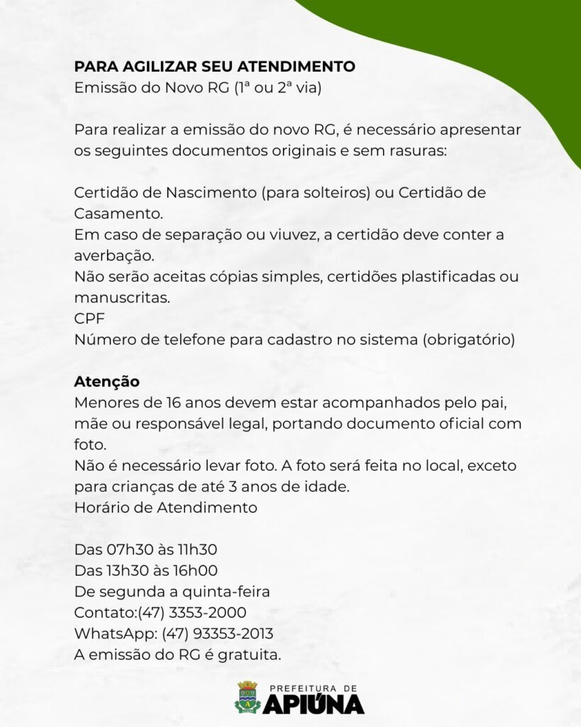 Como tirar o novo RG em Apiúna em 2026