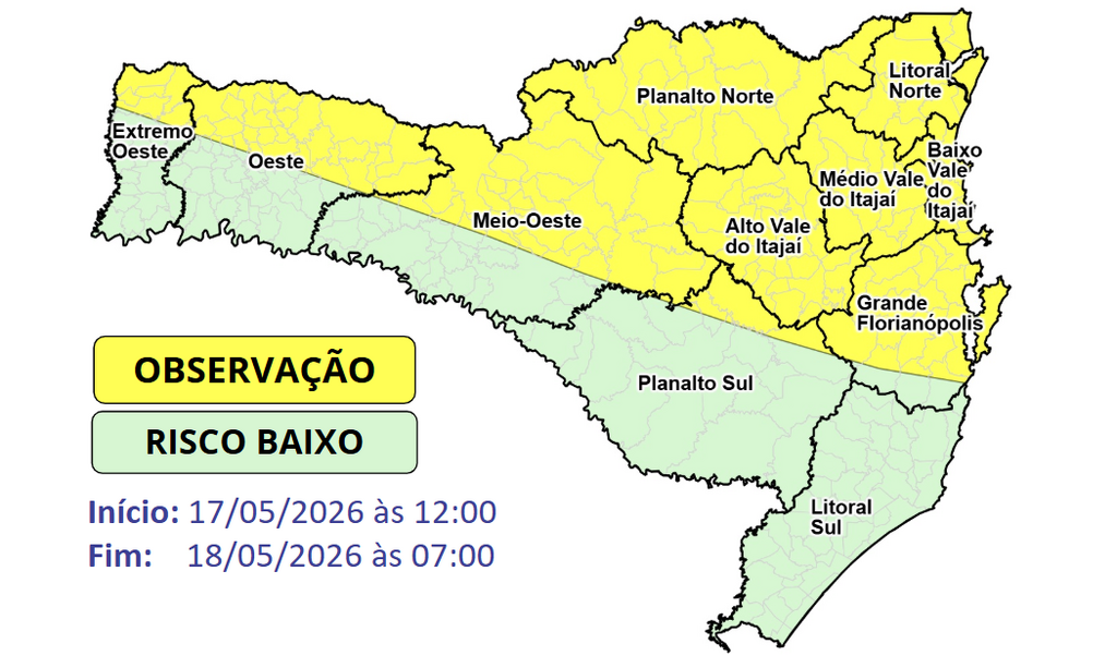 Alerta para temporais isolados entre a tarde do domingo e a madrugada de segunda