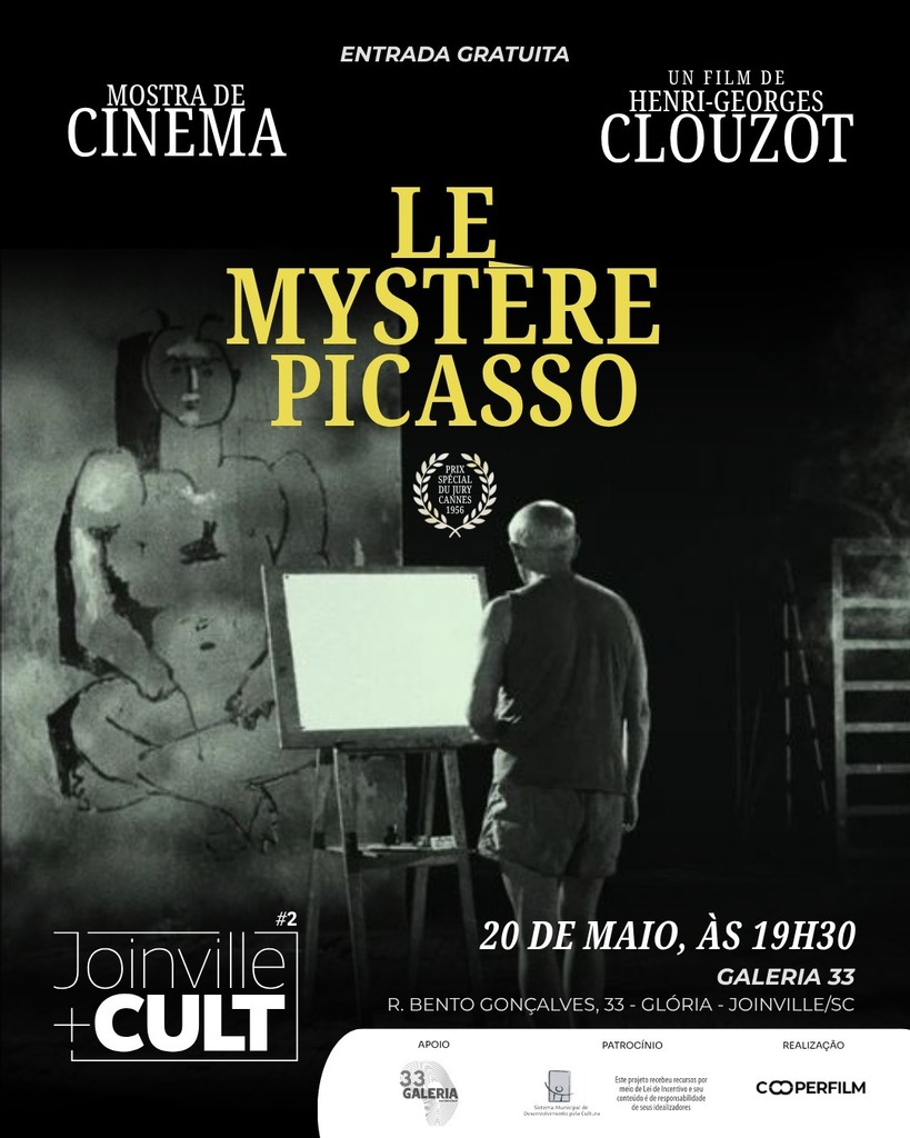 Joinville+Cult #02 apresenta uma sessão especial de O Mistério Picasso ( Le mystère Picasso, 1955), obra-prima de Henri-Georges Clouzot realizada em colaboração direta com Pablo Picasso.
