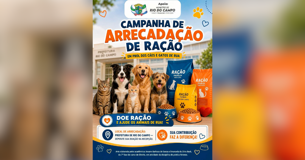 Acadêmicos de Direito promovem campanha solidária para arrecadação de ração em Rio do Campo