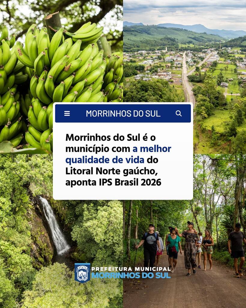 MORRINHOS DO SUL TEM A MELHOR QUALIDADE DE VIDA DO LITORAL NORTE GAÚCHO, APONTA IPS BRASIL 2026