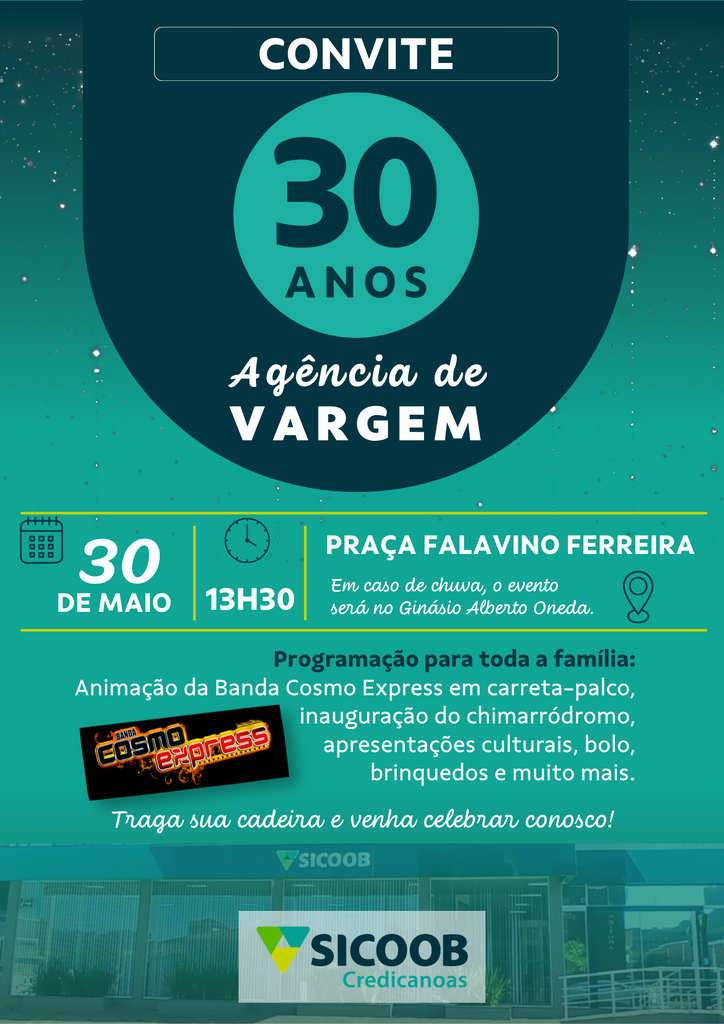 Agência do Sicoob de Vargem celebrará 30 anos com evento comunitário