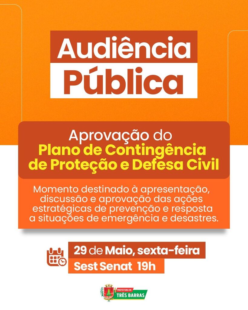 Três Barras realiza audiência Pública na próxima sexta-feira (29)