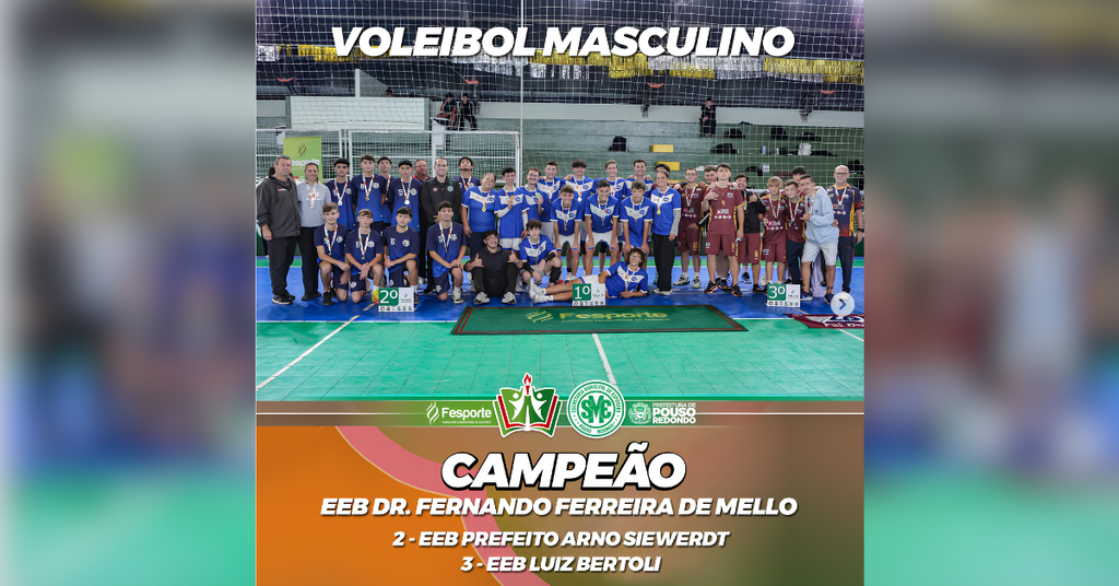 Vôlei masculino da EEB Fernando Ferreira de Mello é campeão na etapa microrregional dos JESC em Pouso Redondo