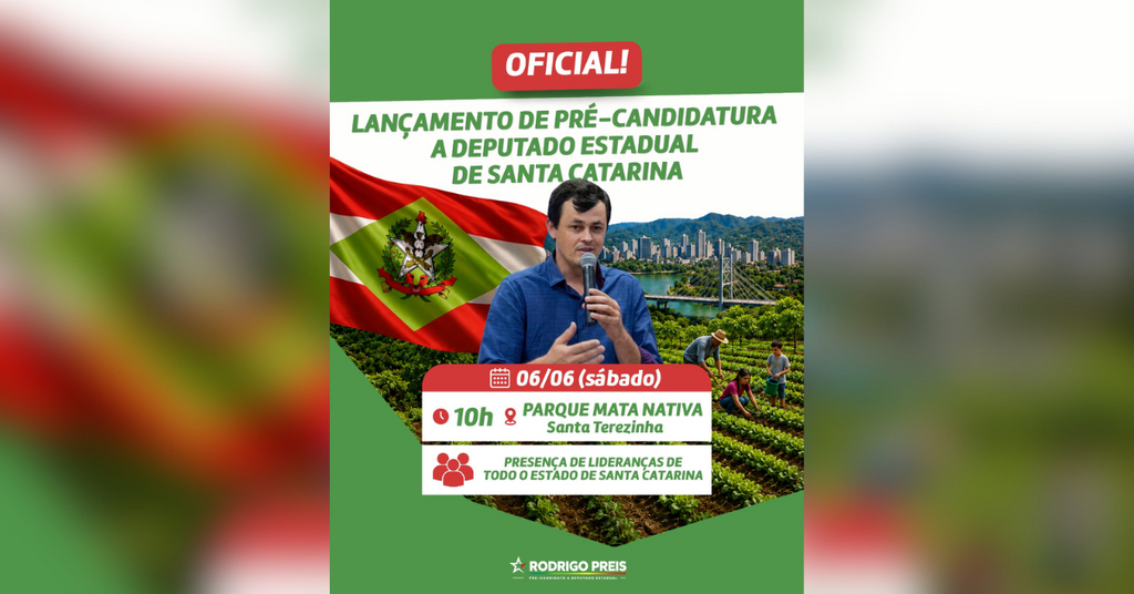Rodrigo Preis, ex-prefeito de Rio do Campo, lança pré-candidatura a deputado estadual neste sábado