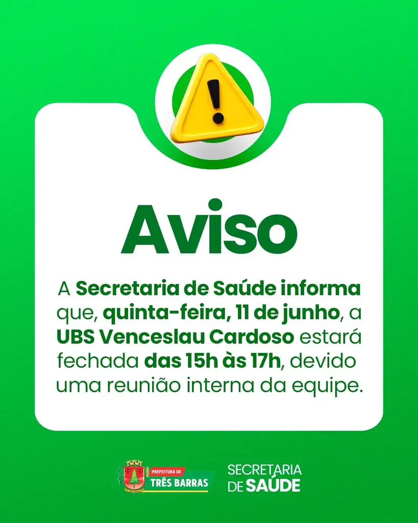 UBS Venceslau Cardoso no São Cristóvão terá atendimento reduzido nesta quinta-feira, 11