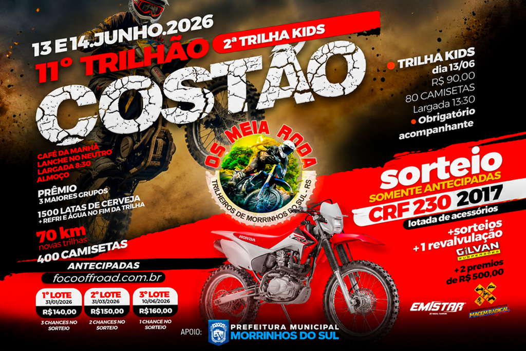 MORRINHOS DO SUL PROMOVE NOS DIAS 13 E 14  DE JUNHO O “11º TRILHÃO COSTÃO”