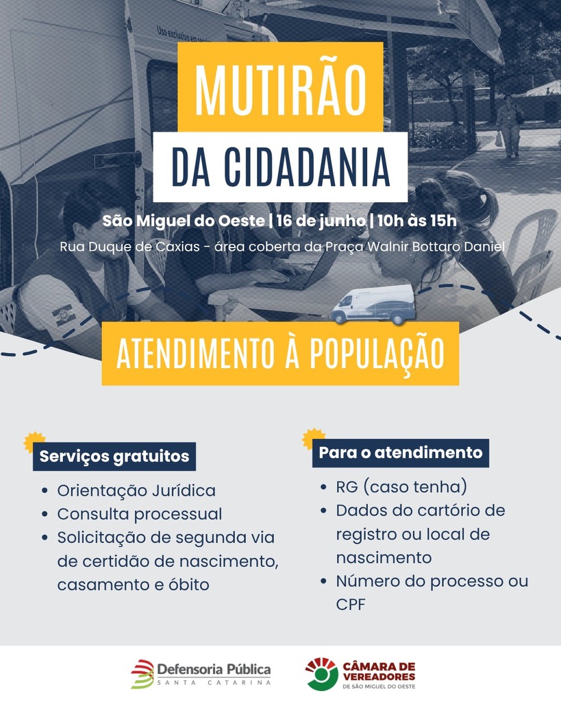 Mutirão da Cidadania ofertará atendimentos gratuitos em São Miguel do Oeste