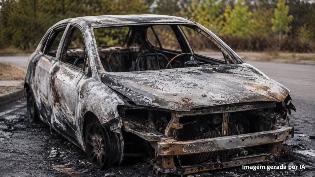 Carro furtado é localizado destruído por incêndio na região da Praia do Sol
