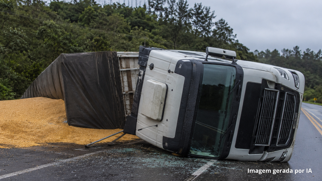 Motorista de caminhão fica ferida após tombar em Santa Catarina