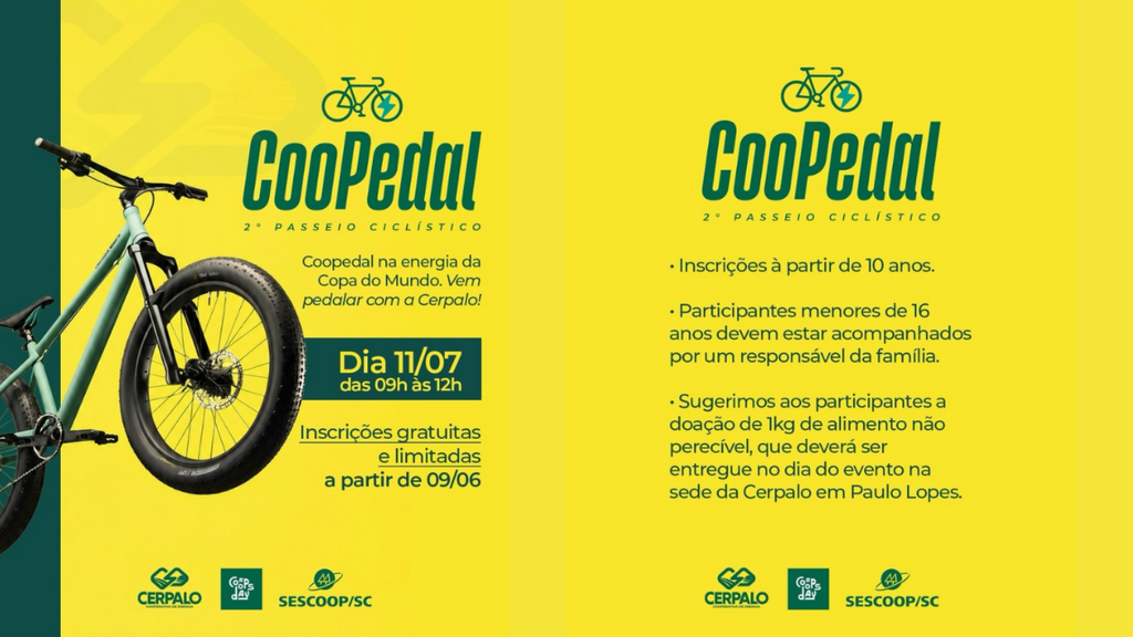 Passeio ciclístico da CERPALO terá percurso de 9 km e inscrições gratuitas