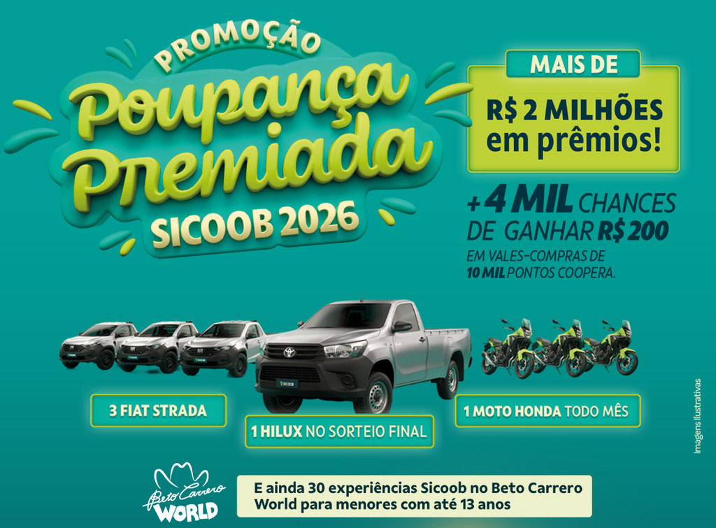 Poupança Premiada Sicoob 2026 incentiva o hábito de poupar e distribui mais de R$ 2 milhões em prêmios