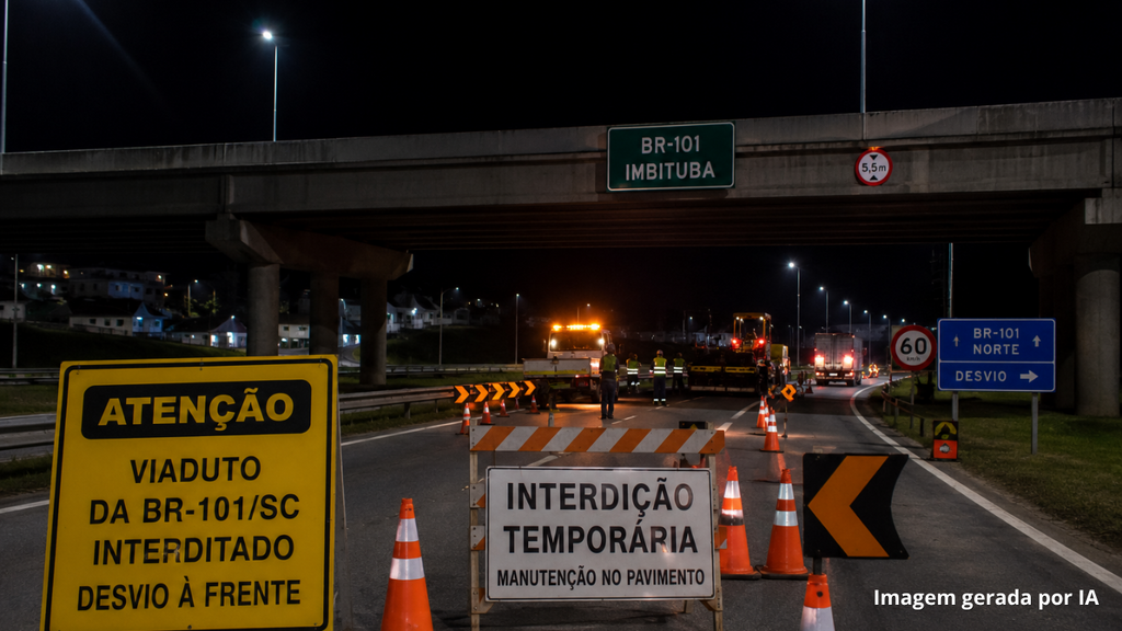 Viaduto da BR-101 em Imbituba terá interdição temporária para manutenção no pavimento