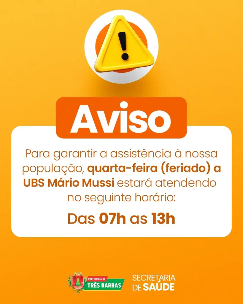 UBS Dr. Mário Mussi estará atendendo nesta quarta-feira, 24, em horário especial