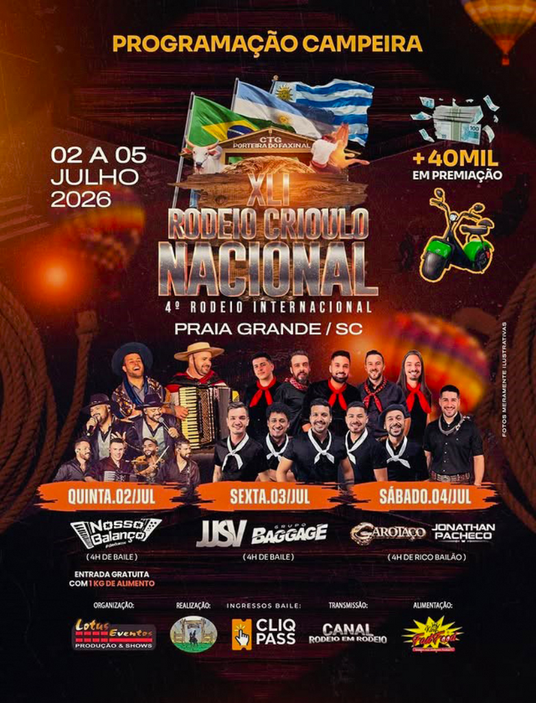 CONTAGEM REGRESSIVA PARA O 41º RODEIO CRIOULO NACIONAL E O 4º RODEIO INTERNACIONAL DO CTG PORTEIRA DO FAXINAL