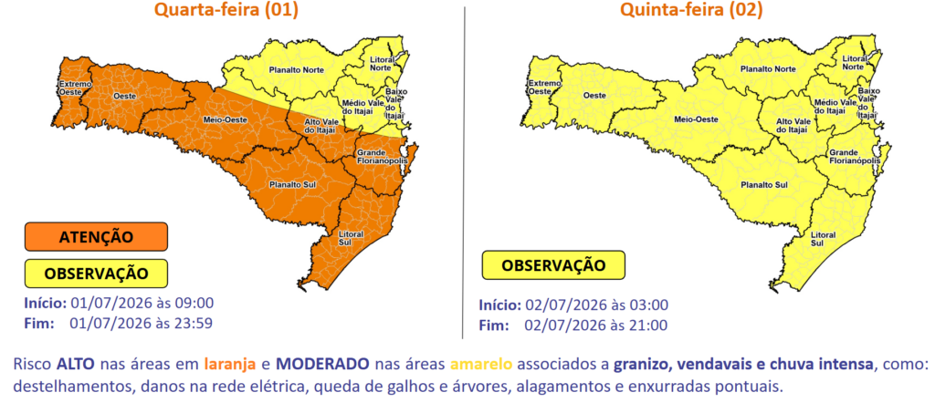 Temporais com chuva intensa seguem nesta quarta e quinta-feira