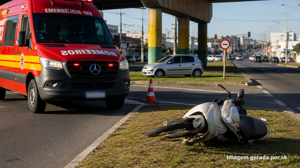 Motociclista fica ferida em colisão com carro no bairro Revoredo, em Tubarão