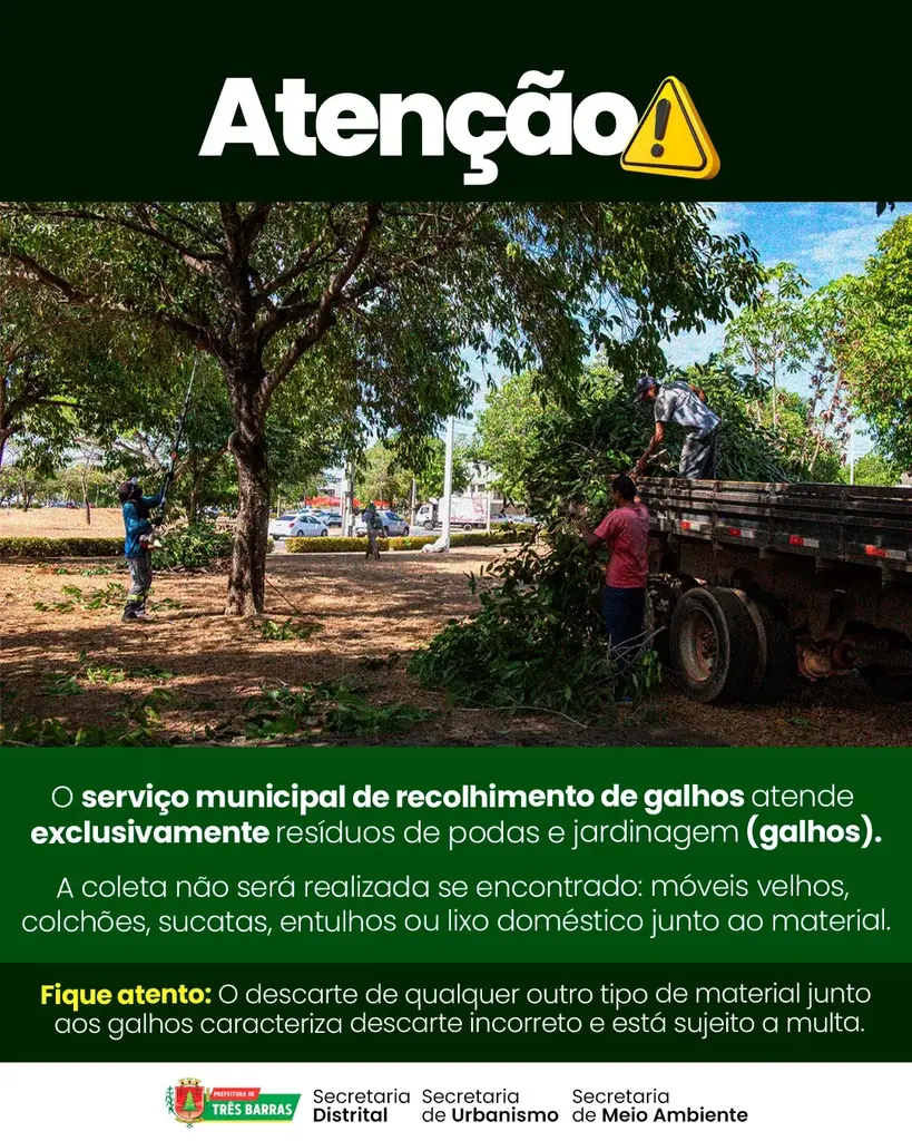 Atenção: Prefeitura de Três Barras realiza recolhimento de galhos