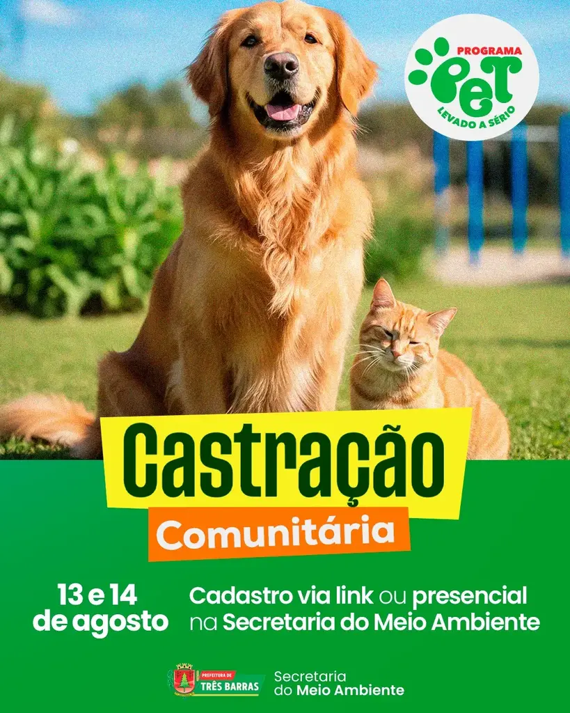 Prefeitura de Três Barras promove nova etapa de Castração Comunitária em agosto