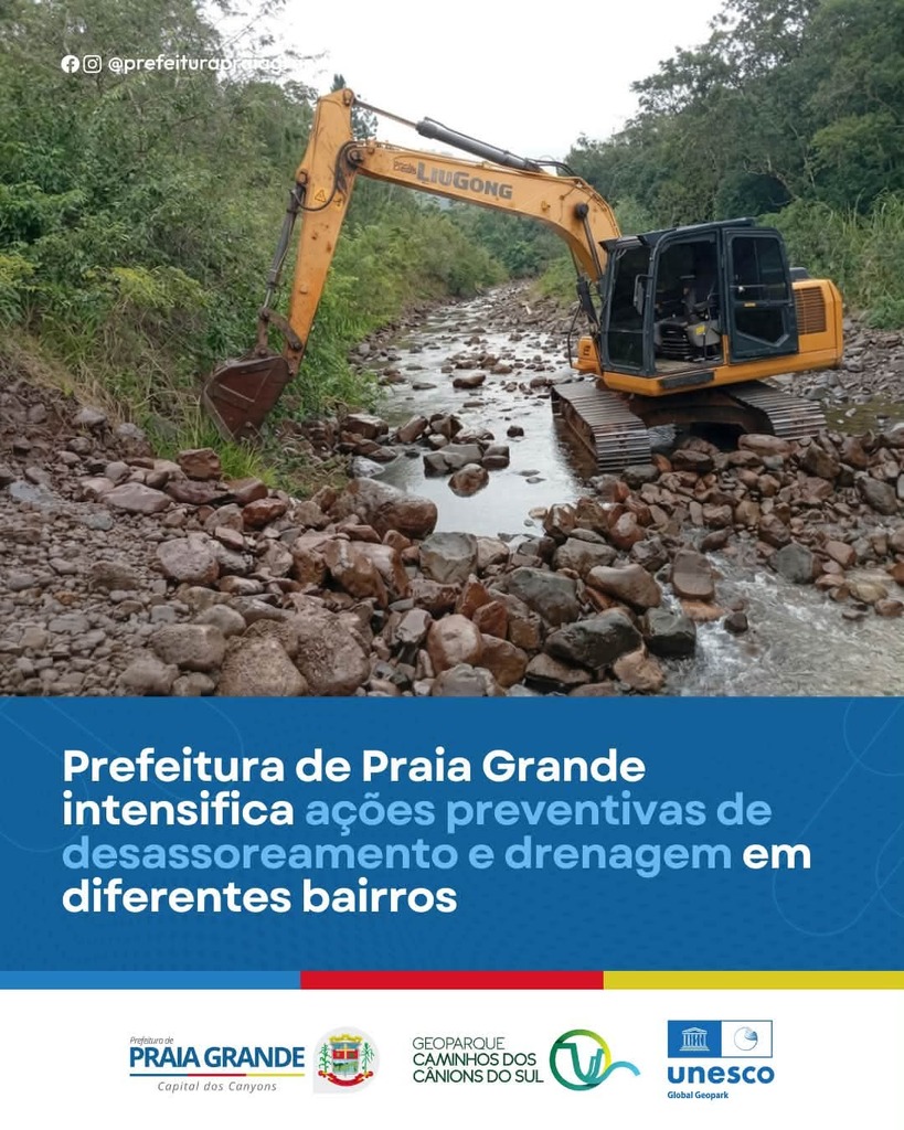 PREFEITURA DE PRAIA GRANDE INTENSIFICA AÇÕES PREVENTIVAS DE DESASSOREAMENTO E DRENAGEM EM DIFERENTES BAIRROS