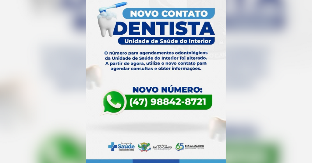 Rio do Campo altera número para agendamentos odontológicos da Unidade de Saúde do Interior