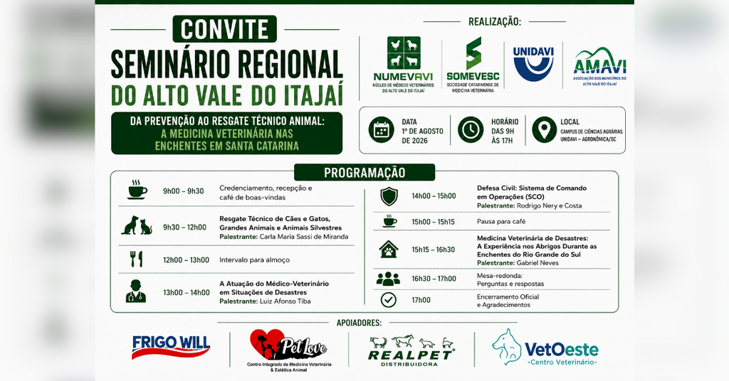 Agronômica recebe seminário regional sobre resgate técnico animal e medicina veterinária nas enchente