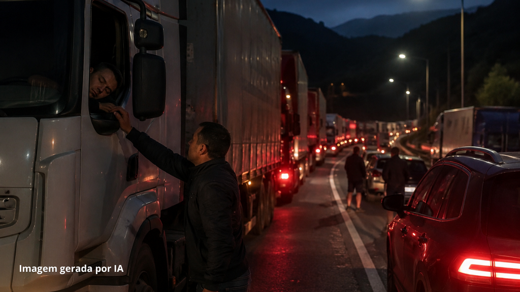 Motoristas precisam acordar caminhoneiros em fila causada pela Ponte Anita Garibaldi