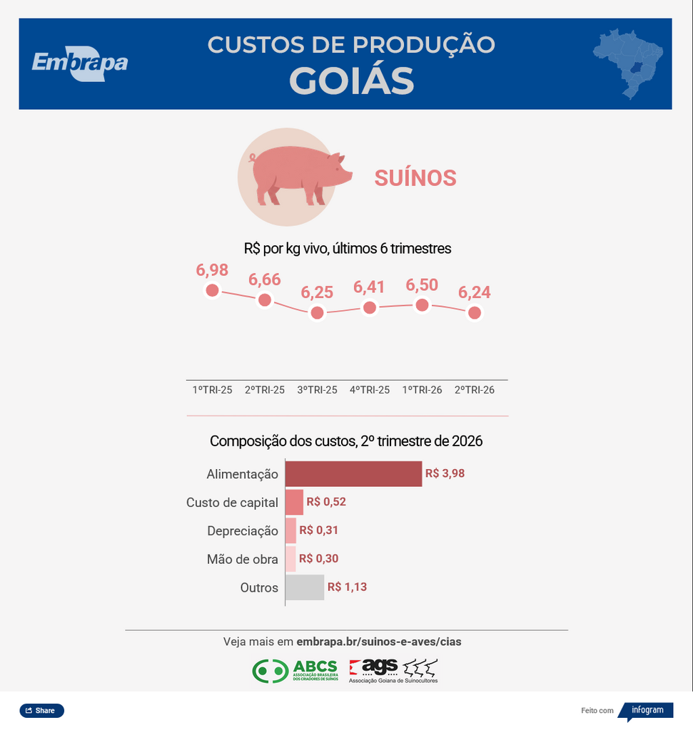Custo de produção do frango sobe no Paraná e do suíno recua em Santa Catarina em junho