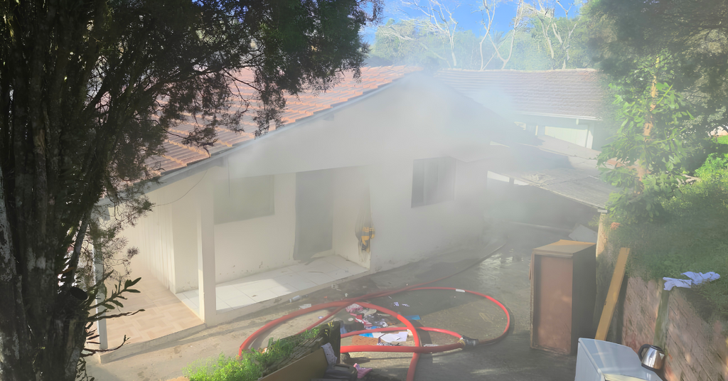 Incêndio atinge residência de dois andares e mobiliza bombeiros em Taió