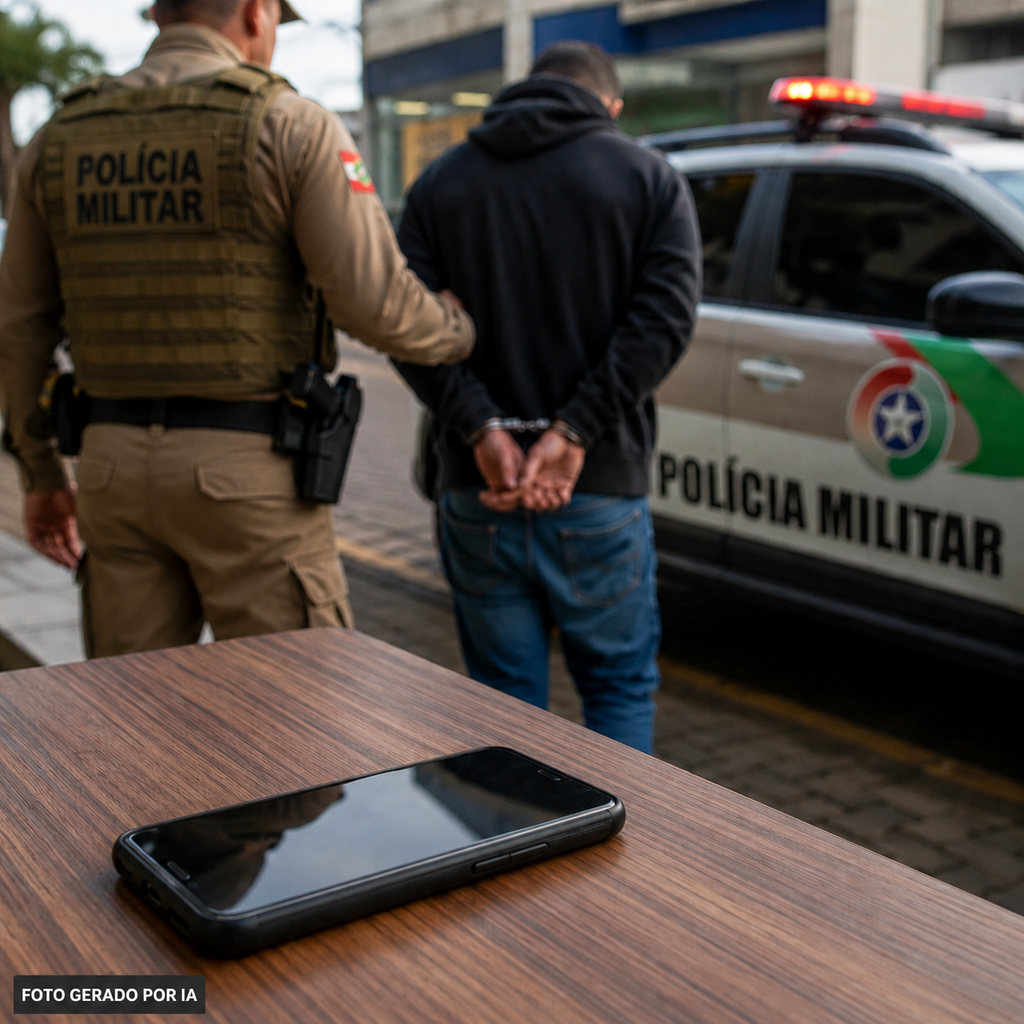 POLÍCIA MILITAR DE PASSO DE TORRES RECUPERA CELULAR FURTADO EM UMA LOJA DA CIDADE