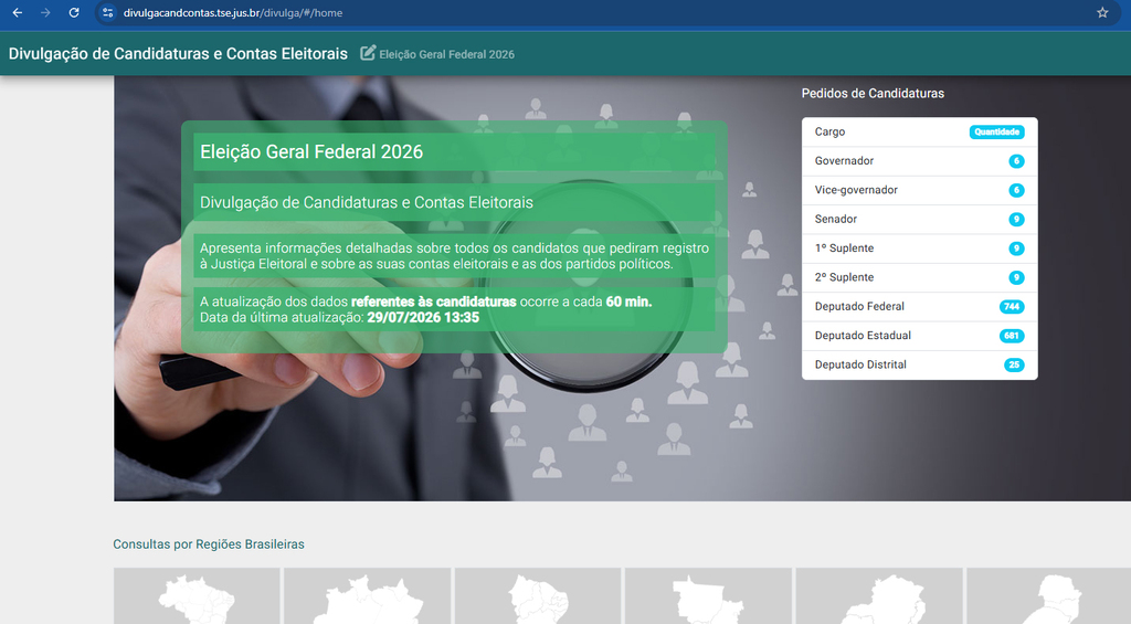 DivulgaCandContas já apresenta os primeiros pedidos de registro de candidatura