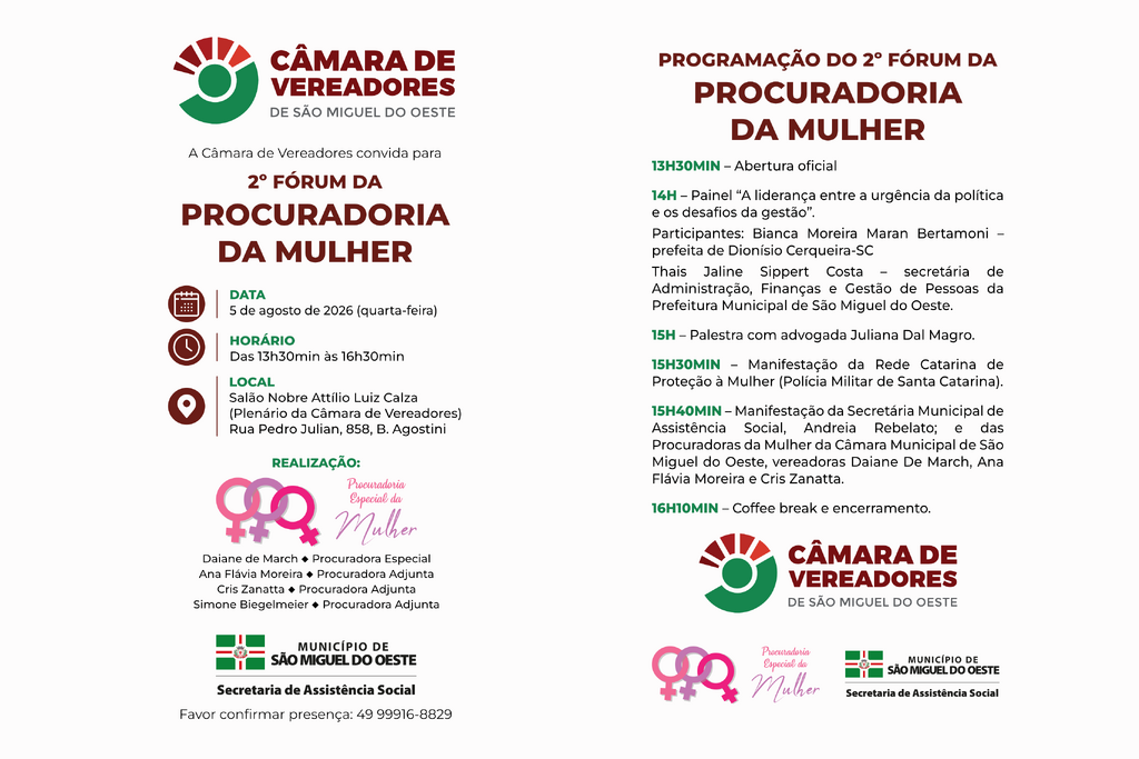 Câmara promove 2º Fórum da Procuradoria da Mulher na próxima semana