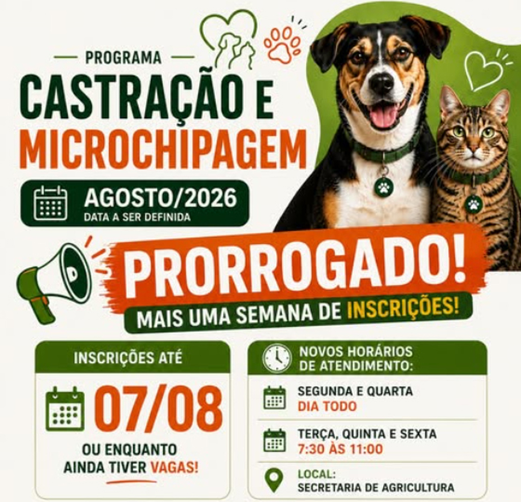 Prorrogadas as inscrições para o Programa de Castração e Microchipagem de Cães e Gatos