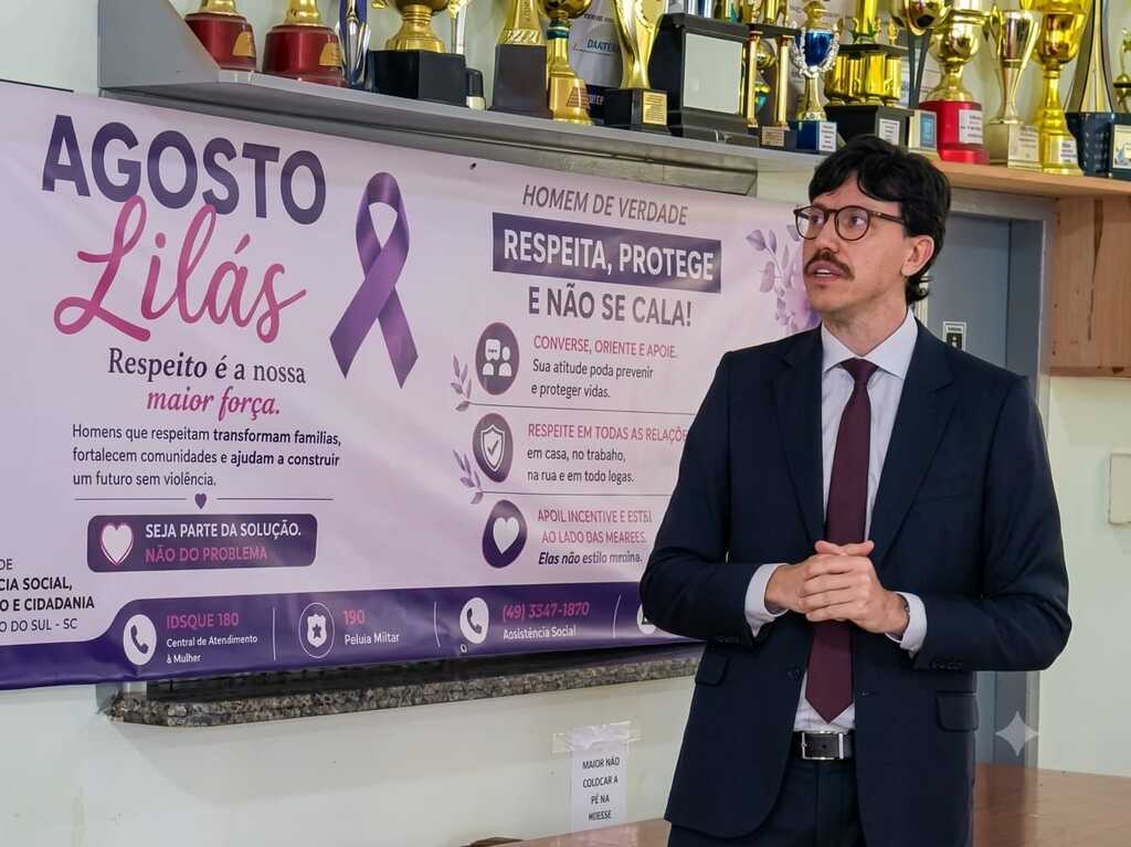 Agosto Lilás: Promotor de Justiça inicia ciclo de palestras sobre combate à violência contra as mulheres na Comarca de Campo Belo do Sul