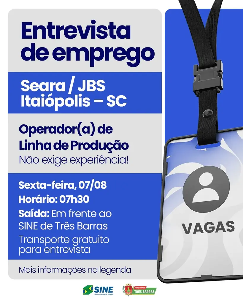 Seara/JBS de Itaiópolis realiza entrevistas de emprego nesta próxima sexta-feira, 07 de agosto