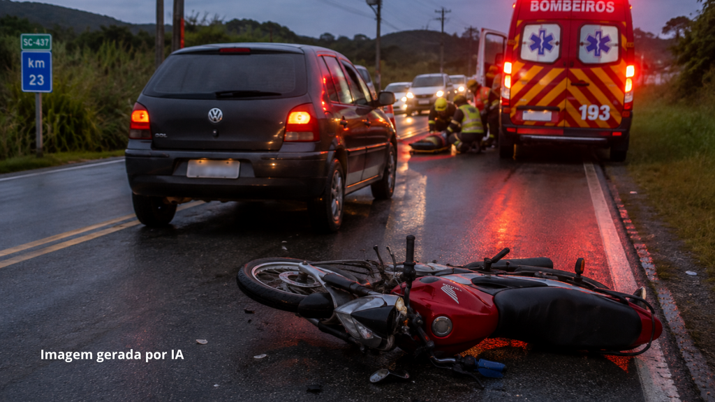 Motociclista fica ferido após bater na traseira de carro na SC-437, em Imaruí