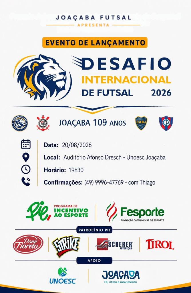 Joaçaba recebe lançamento oficial do Desafio Internacional de Futsal